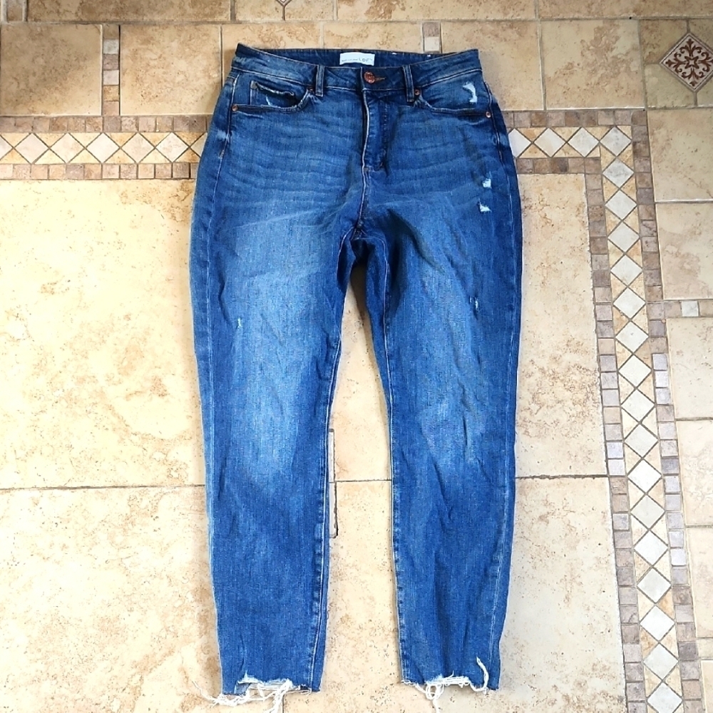 LOFT Curvy High Waist Distressed Blue Ankle Jeans